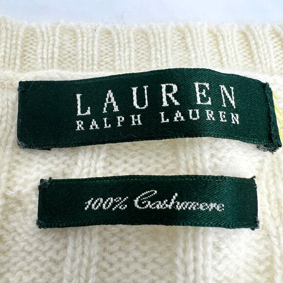Vintage Lauren Ralph Lauren 100% Cashmere Cream V Neck Sweater 2XL **READ** - Picture 6 of 8